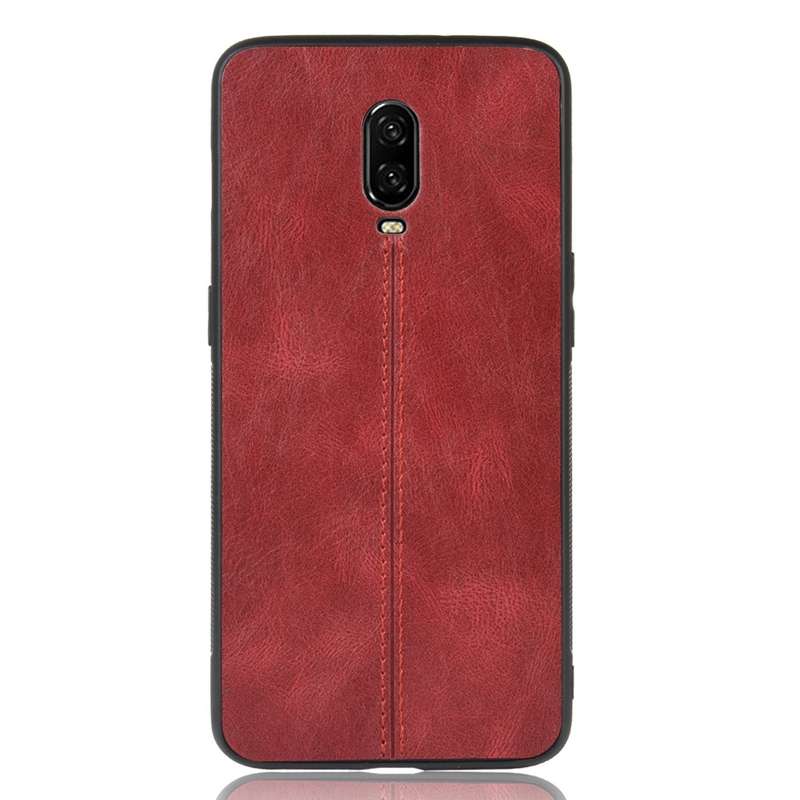 For OnePlus 6T Shockproof Sewing Cow Pattern Skin PC + PU + TPU Case(Red)