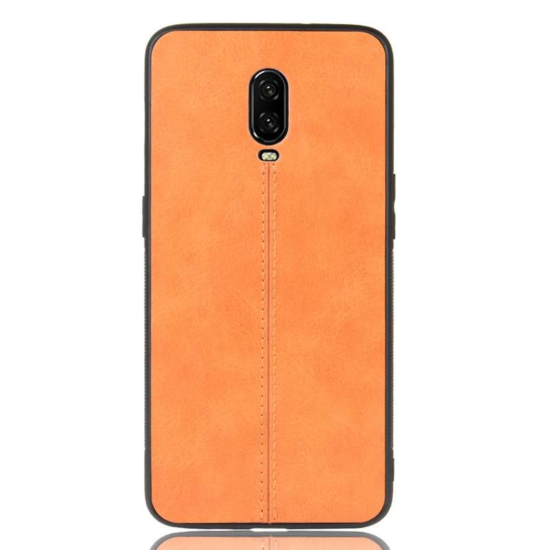 For OnePlus 6T Shockproof Sewing Cow Pattern Skin PC + PU + TPU Case(Red)