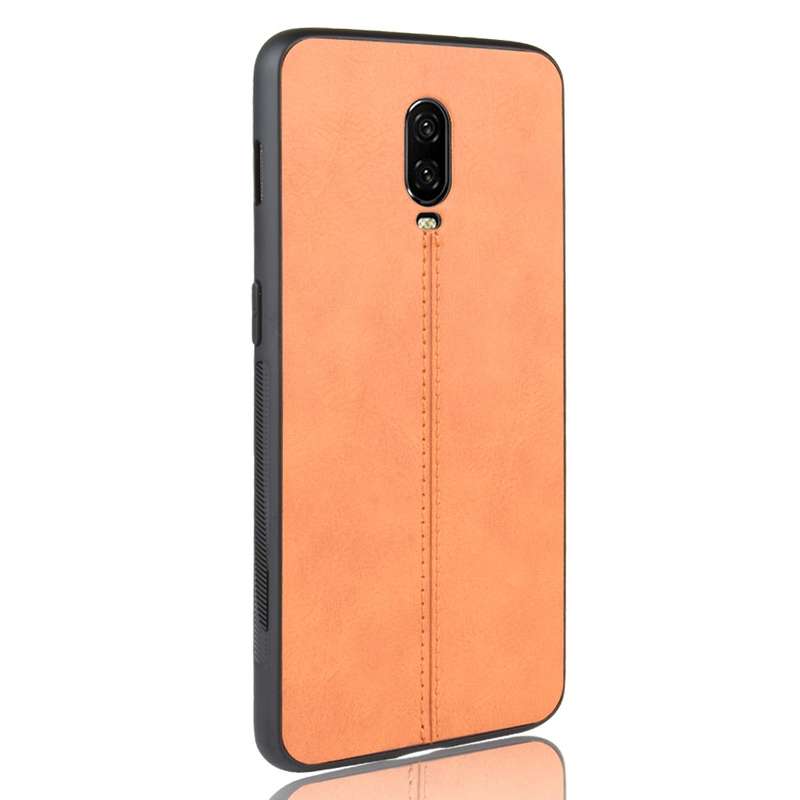 For OnePlus 6T Shockproof Sewing Cow Pattern Skin PC + PU + TPU Case(Red)