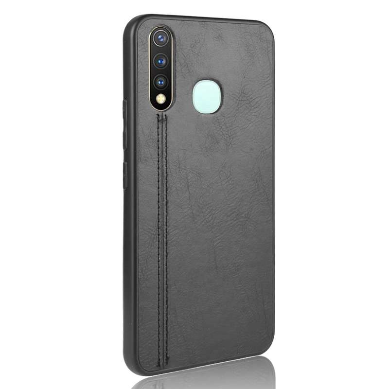 For Vivo Y19 Shockproof Sewing Cow Pattern Skin PC + PU + TPU Case(Blue)