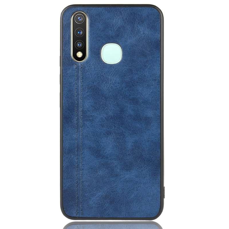 For Vivo Y19 Shockproof Sewing Cow Pattern Skin PC + PU + TPU Case(Blue)