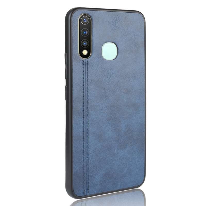 For Vivo Y19 Shockproof Sewing Cow Pattern Skin PC + PU + TPU Case(Blue)