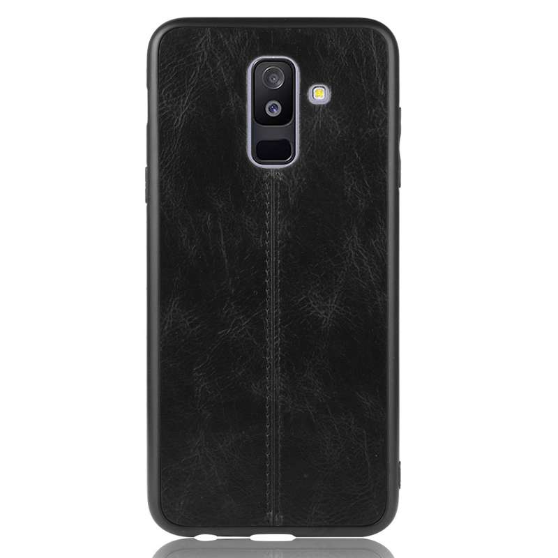For Galaxy A6 Plus Shockproof Sewing Cow Pattern Skin PC + PU + TPU Case(Red)
