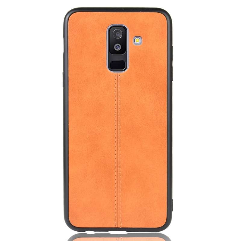 For Galaxy A6 Plus Shockproof Sewing Cow Pattern Skin PC + PU + TPU Case(Red)