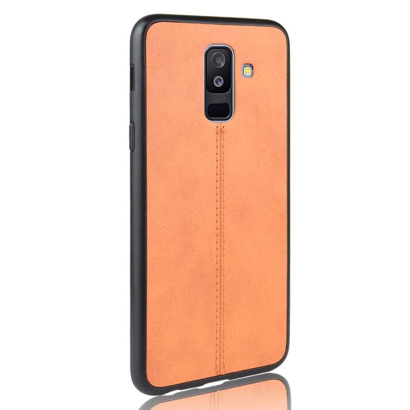 For Galaxy A6 Plus Shockproof Sewing Cow Pattern Skin PC + PU + TPU Case(Red)