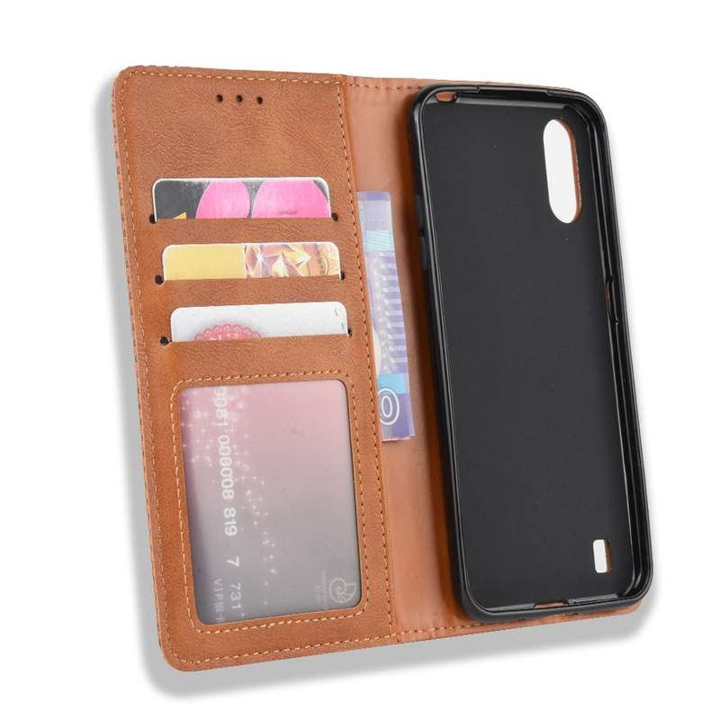 For Galaxy A01 Magnetic Buckle Retro Crazy Horse Texture Horizontal Flip Leather Case with Holder &
