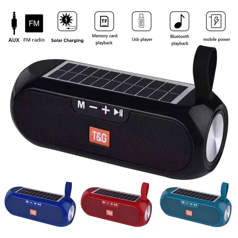 T&G TG182 Portable Column Wireless Stereo Music Box Solar Power waterproof USB AUX FM radio super ba