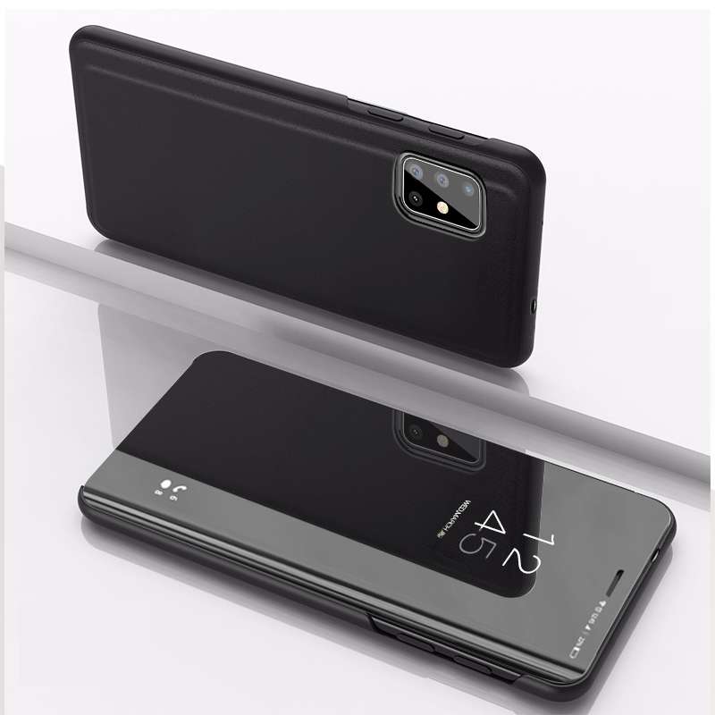 For Galaxy A31 Plated Mirror Horizontal Flip Leather Case with Holder(Black)