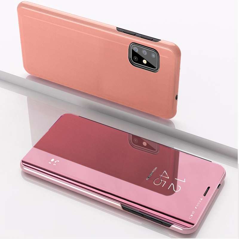 For Galaxy A31 Plated Mirror Horizontal Flip Leather Case with Holder(Black)