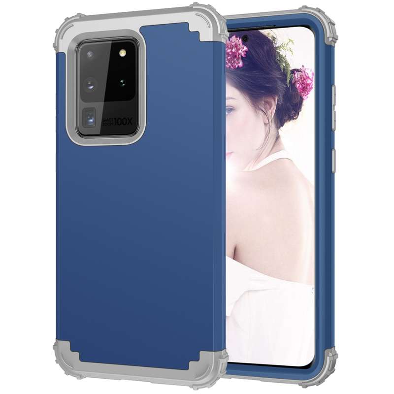 For Galaxy S20 Ultra PC + Silicone Three-piece Shockproof Protection Case(Black)