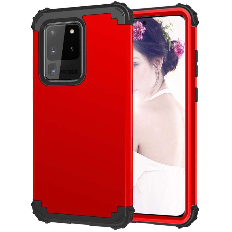 For Galaxy S20 Ultra PC + Silicone Three-piece Shockproof Protection Case(Black)