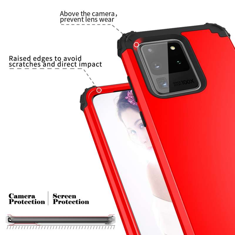 For Galaxy S20 Ultra PC + Silicone Three-piece Shockproof Protection Case(Black)