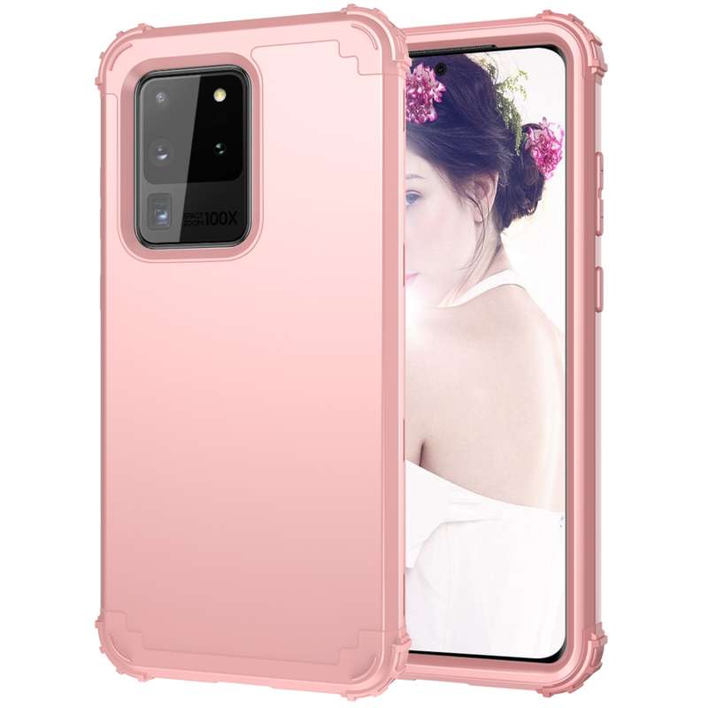 For Galaxy S20 Ultra PC + Silicone Three-piece Shockproof Protection Case(Black)