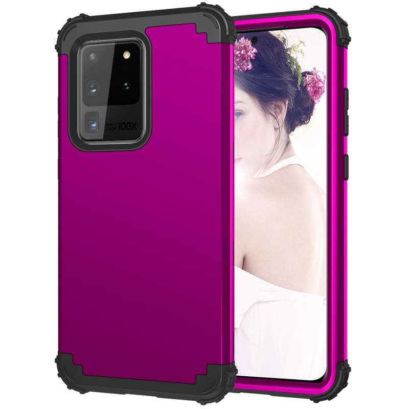 For Galaxy S20 Ultra PC + Silicone Three-piece Shockproof Protection Case(Black)