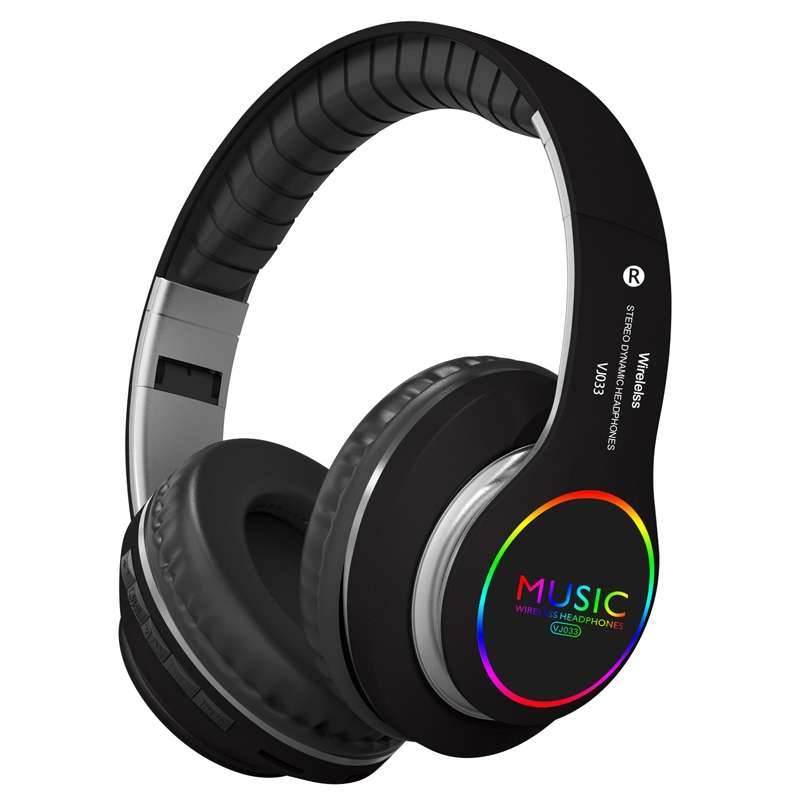 VJ033 Multi-function Upgrade Bluetooth 5.0 Headset Stereo Wireless LED Microphone FM Radio Headset(G