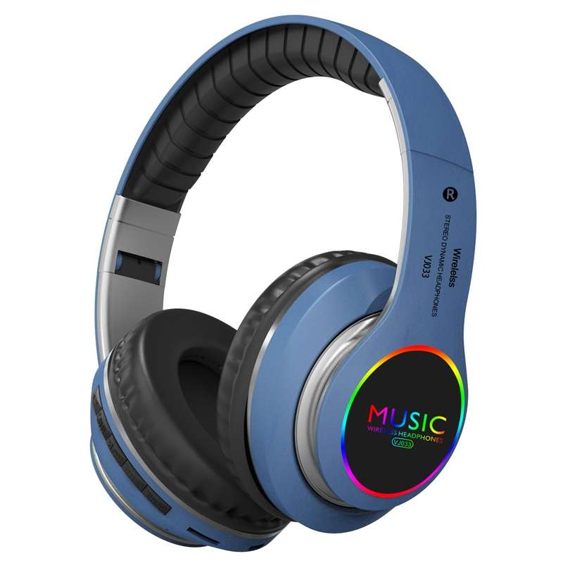 VJ033 Multi-function Upgrade Bluetooth 5.0 Headset Stereo Wireless LED Microphone FM Radio Headset(G