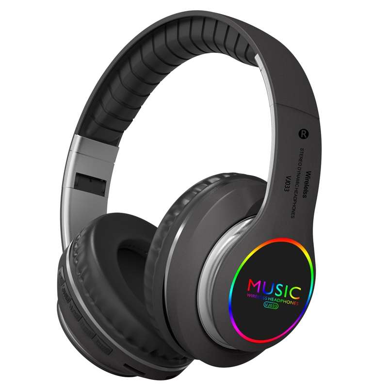 VJ033 Multi-function Upgrade Bluetooth 5.0 Headset Stereo Wireless LED Microphone FM Radio Headset(G