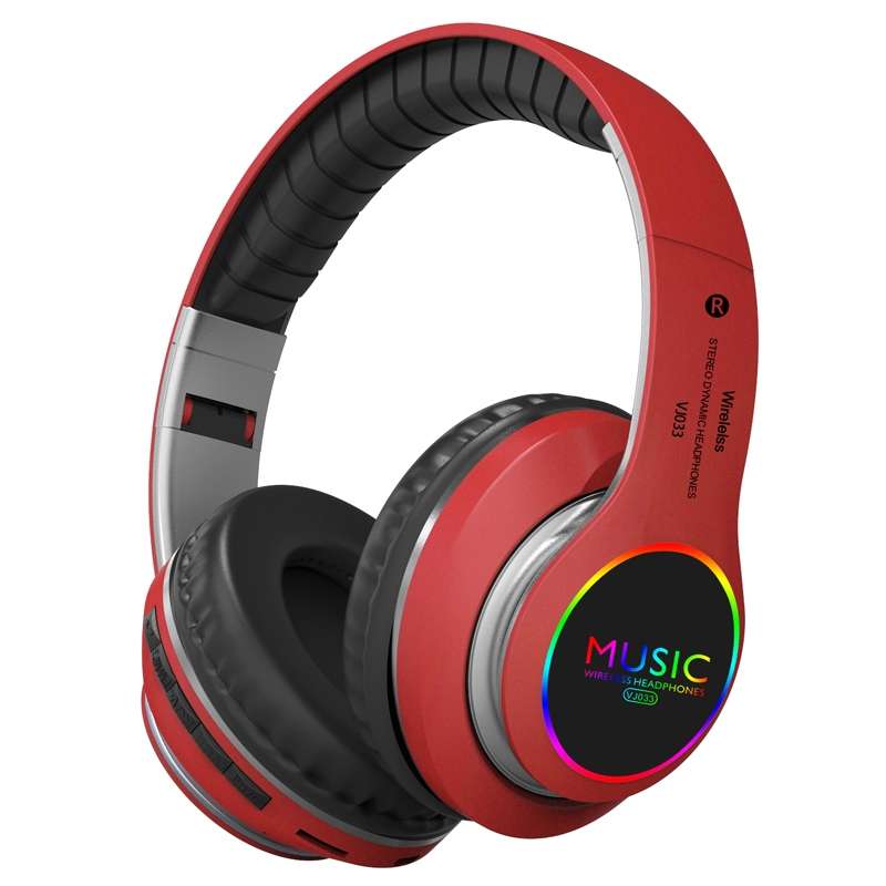 VJ033 Multi-function Upgrade Bluetooth 5.0 Headset Stereo Wireless LED Microphone FM Radio Headset(G