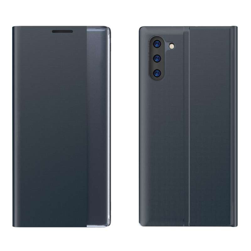 For Galaxy Note 10 Plus Plain Texture Cloth Attraction Flip Holder Leather Phone Case(Black)