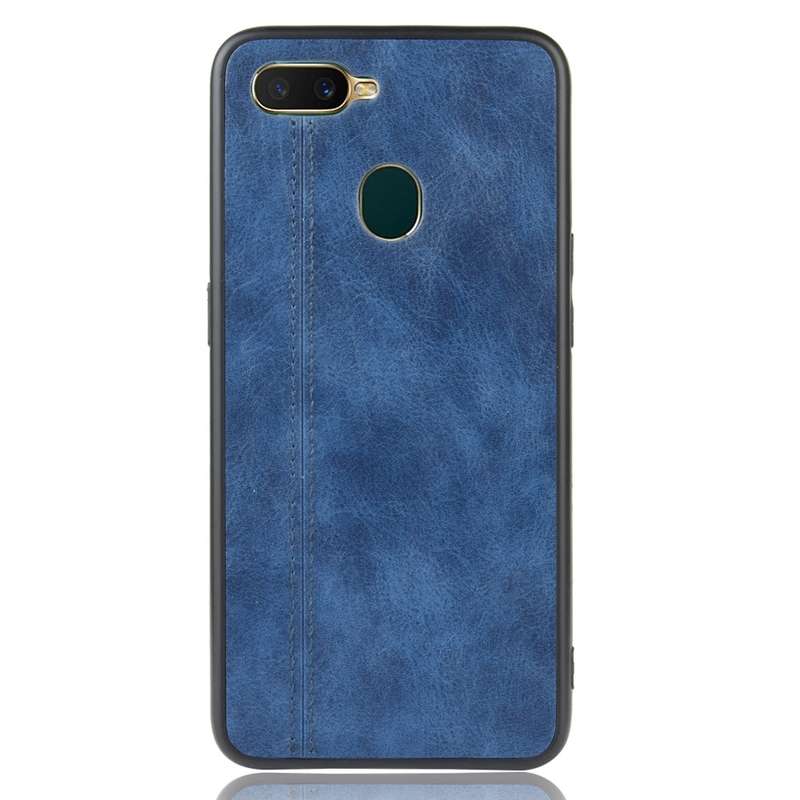 For Oppo A12 Shockproof Sewing Cow Pattern Skin PC + PU + TPU Case(Blue)