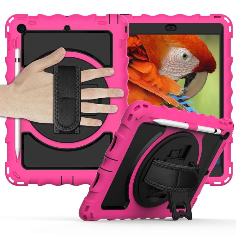 For iPad 10.2 360 Degree Rotating Case with Pencil Holder, Kickstand Shockproof Heavy Duty with Shou