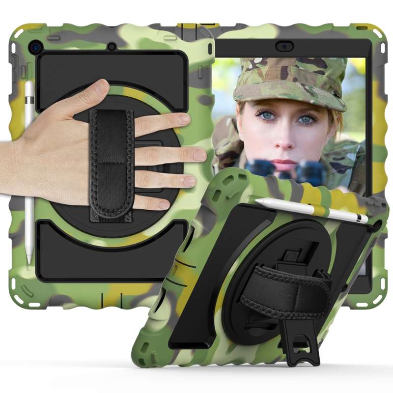 For iPad 10.2 360 Degree Rotating Case with Pencil Holder, Kickstand Shockproof Heavy Duty with Shou