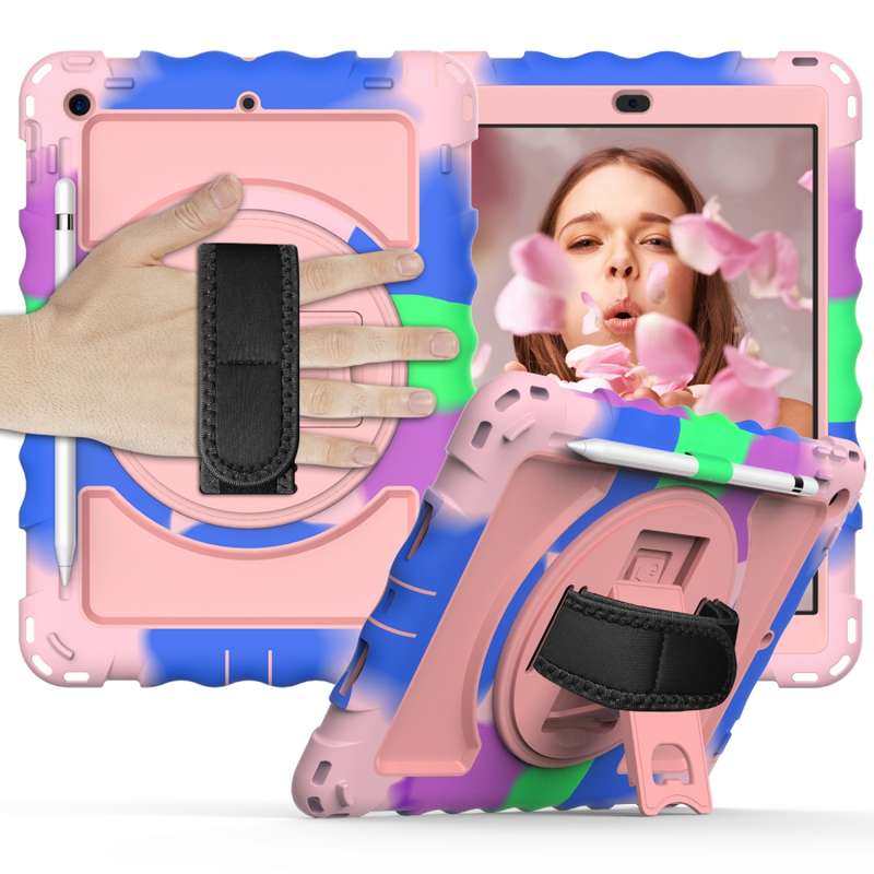 For iPad 10.2 360 Degree Rotating Case with Pencil Holder, Kickstand Shockproof Heavy Duty with Shou