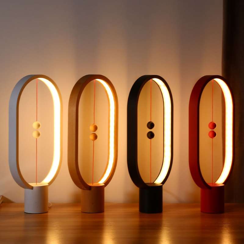Beech Wood Balance Lamp LED Night Light USB Powered Bedroom Office Table Night Lamp Novel Light Home