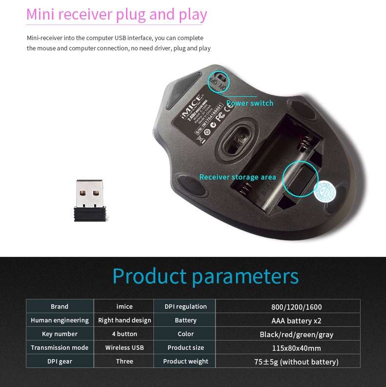 iMICE 2.4GHz 2000DPI Adjustable USB 3.0 Receiver Optical Computer Mouse