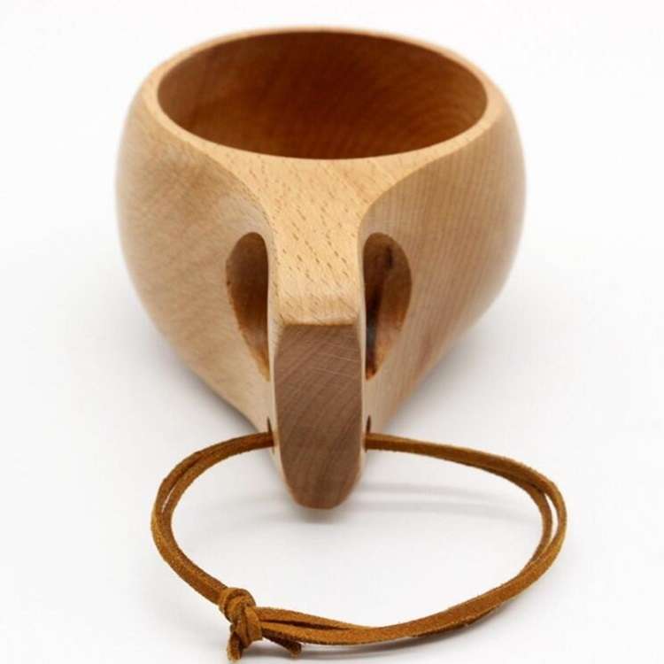 Hand Made Wood Tableware Green Wooden Cup, Capacity:101-200ml(Double Hole)