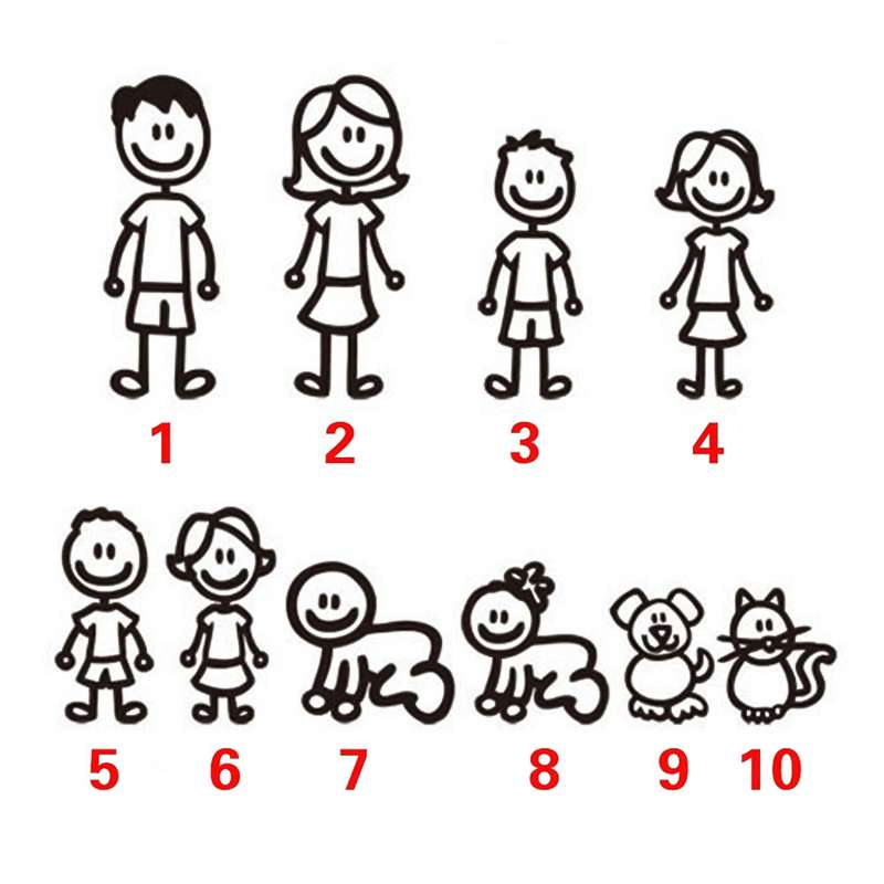 10 PCS Family Member Pattern Vinyl Decorative Auto Decal Cartoon Car Sticker (Black)