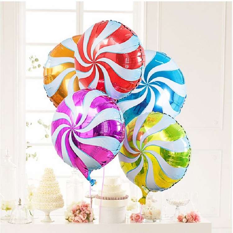5 PCS Round Candy Lollipop Aluminum Film Balloon for Wedding Party Decoration, Size:45x45cm(Blue)