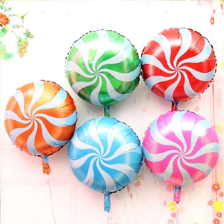 5 PCS Round Candy Lollipop Aluminum Film Balloon for Wedding Party Decoration, Size:45x45cm(Blue)