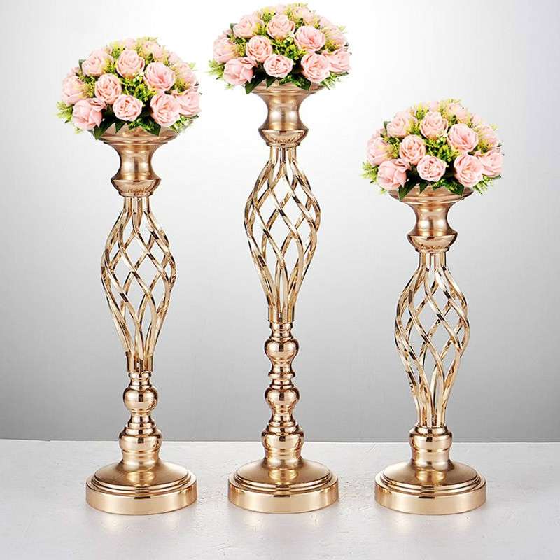 Gold Plated Wrought Iron Candlestick Window Wedding Props Decoration, Size:40cm