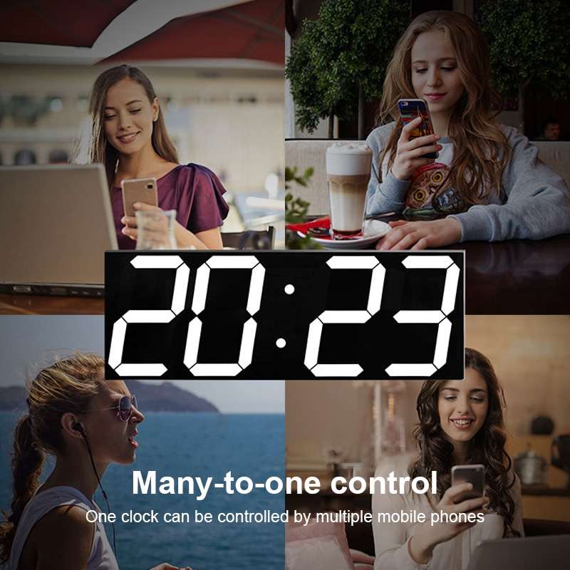 LED Digital Clock Living Room Wall Clock Creative WIFI Clock US Plug, Style:4 Bit WIFI, Color:Hollow