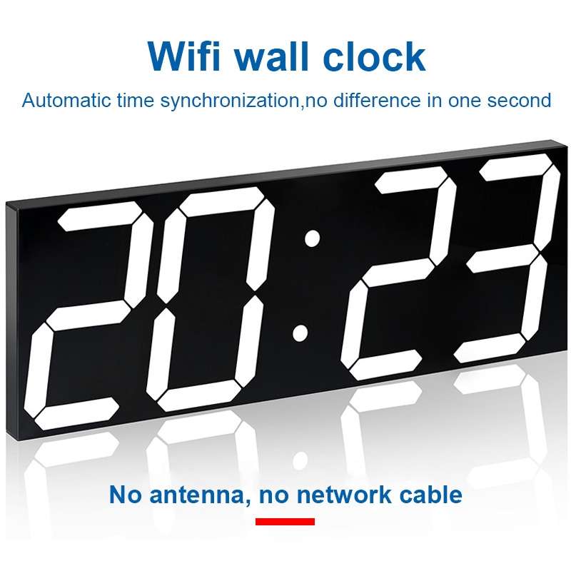 LED Digital Clock Living Room Wall Clock Creative WIFI Clock US Plug, Style:4 Bit WIFI, Color:Hollow