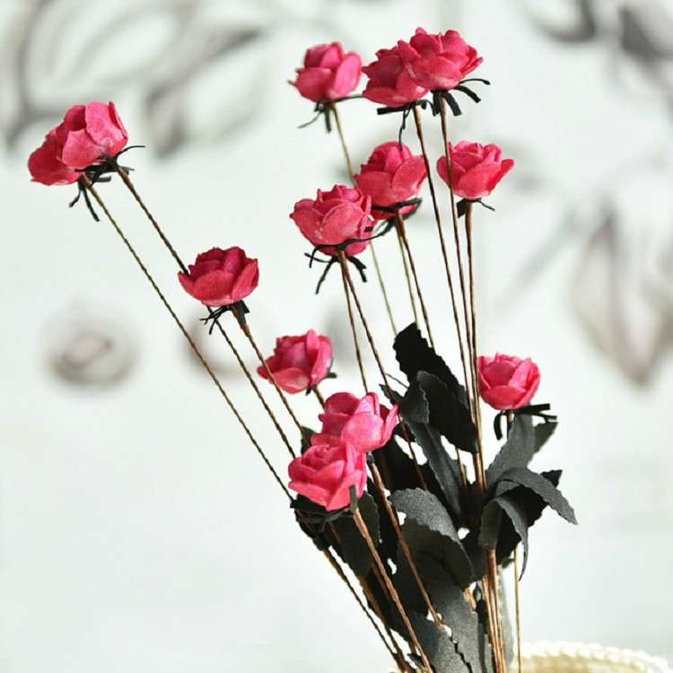Artificial Rose Bud Wedding Decoration Flower Arrangement Party Home Decoration(Red)