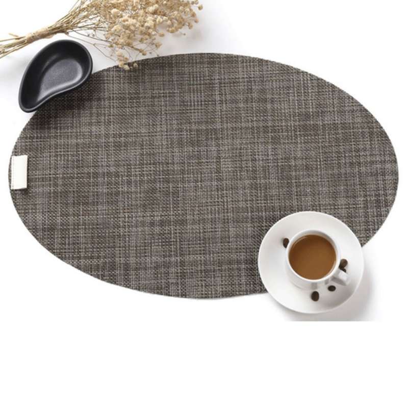 PVC Oval Shape Dining Table Mat Heat Insulation Non-Slip Placemats Disc Bowl Tableware Pads(Grey)