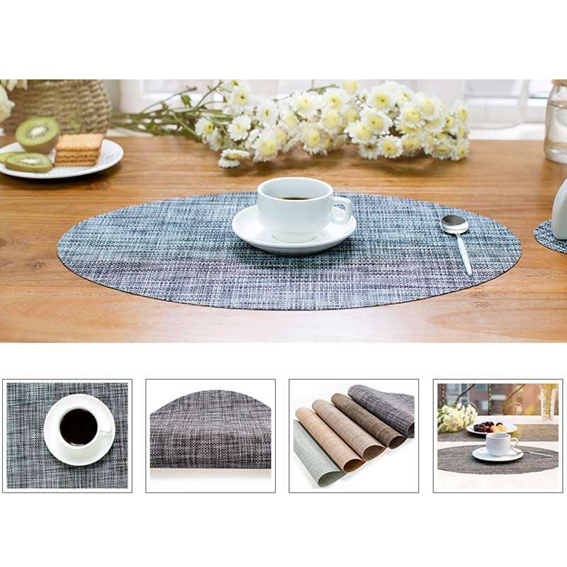 PVC Oval Shape Dining Table Mat Heat Insulation Non-Slip Placemats Disc Bowl Tableware Pads(Grey)