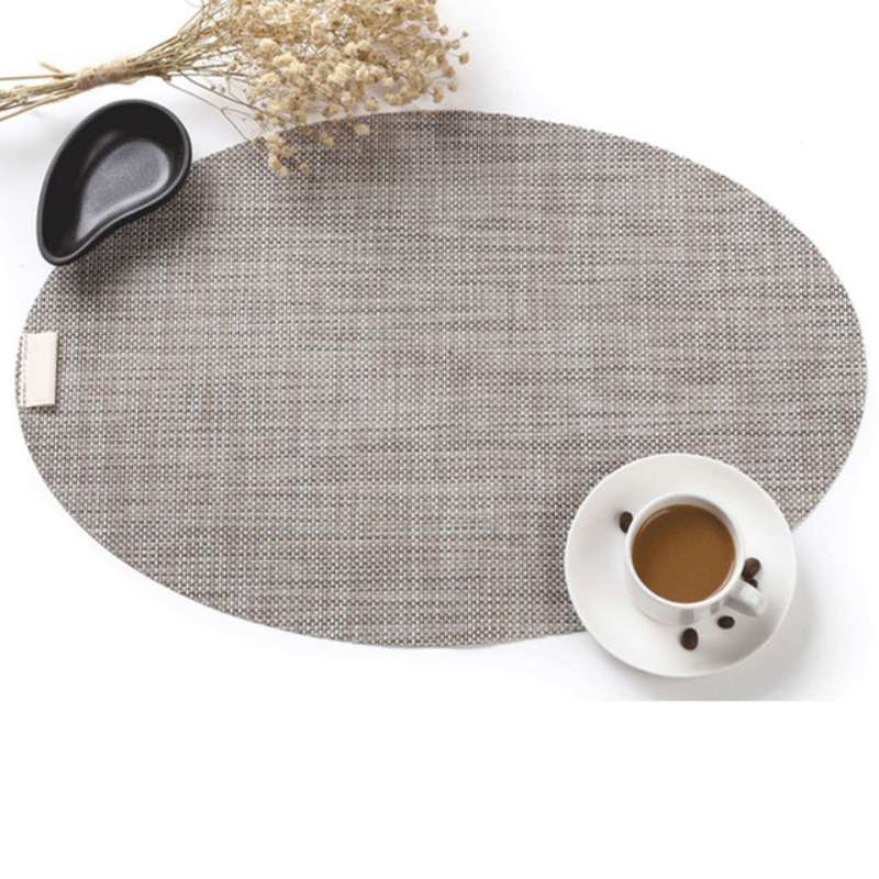 PVC Oval Shape Dining Table Mat Heat Insulation Non-Slip Placemats Disc Bowl Tableware Pads(Grey)