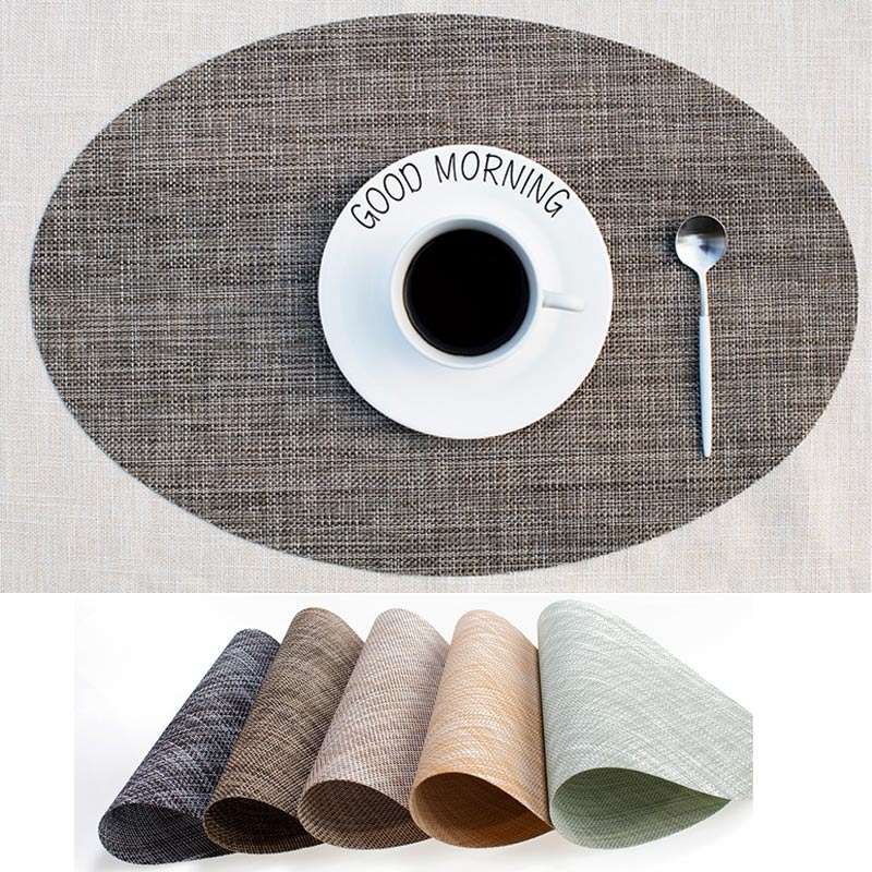 PVC Oval Shape Dining Table Mat Heat Insulation Non-Slip Placemats Disc Bowl Tableware Pads(Grey)