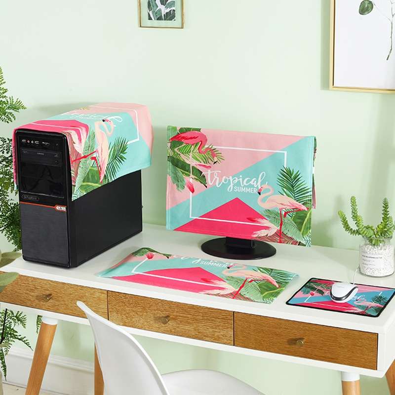 3 in 1 Simple Desktop Computer PC Dust Cover, Size:23-24 inch(Fascinating Flamingo)