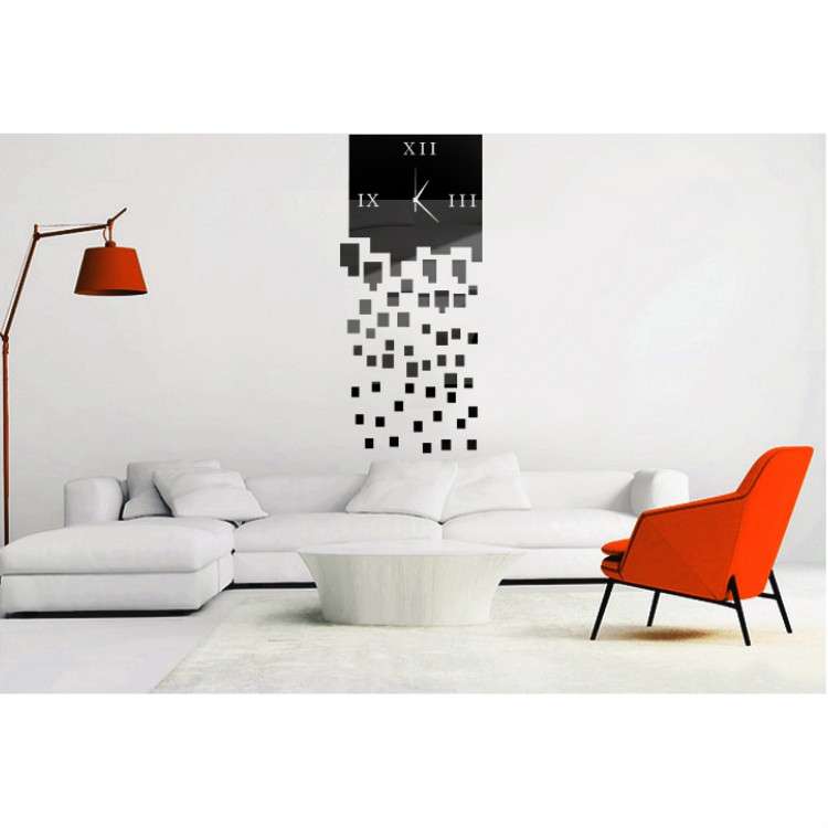 Mirror Clock Personality Wall Clock Three-dimensional Wall Decoration Mosaic Wall Clock(Silver)
