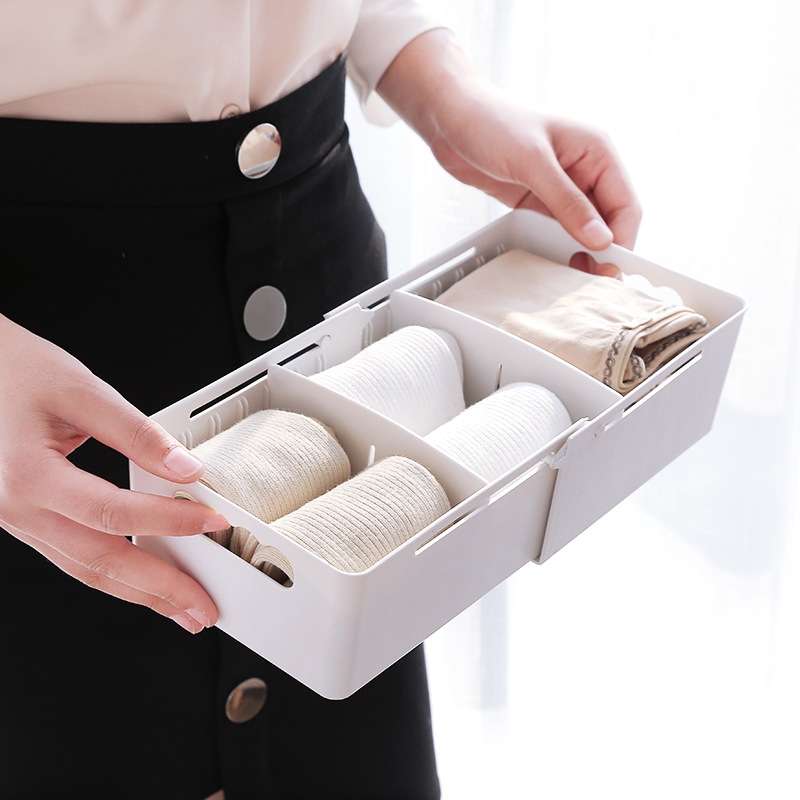 Retractable And Adjustable Three Pane Socks Storage Box(White)