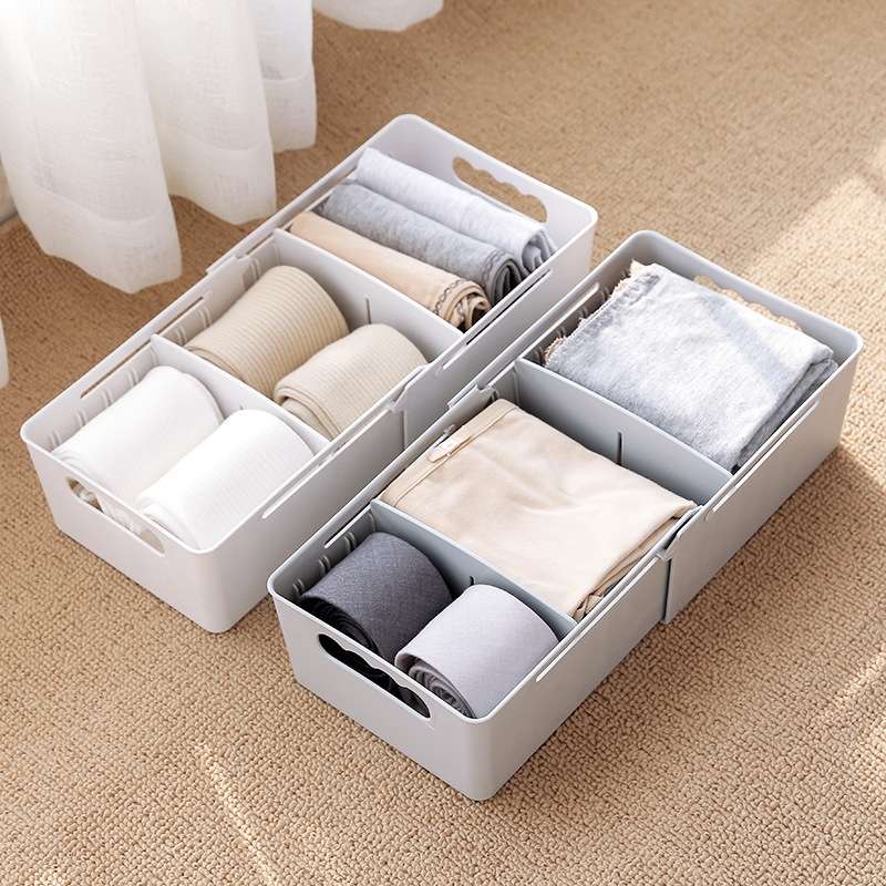 Retractable And Adjustable Three Pane Socks Storage Box(White)