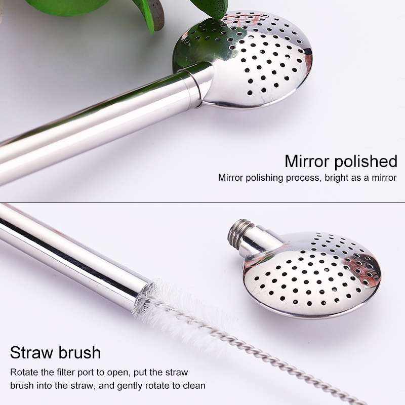 Washable Stainless Steel Straw Spoon Filter Slip Tea Tableware(Pink)