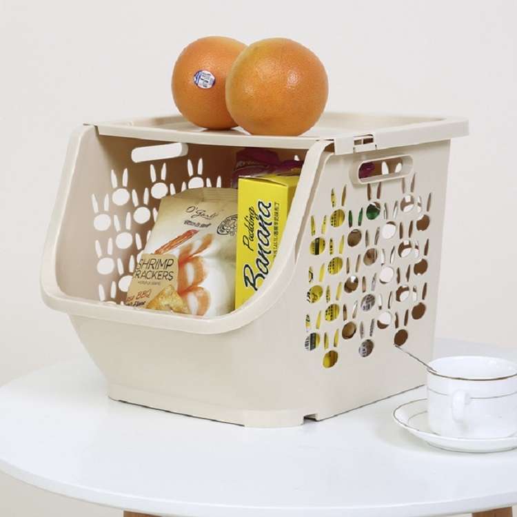Stackable Kitchen Plastic Storage Basket Bathroom Shelf(Pink)
