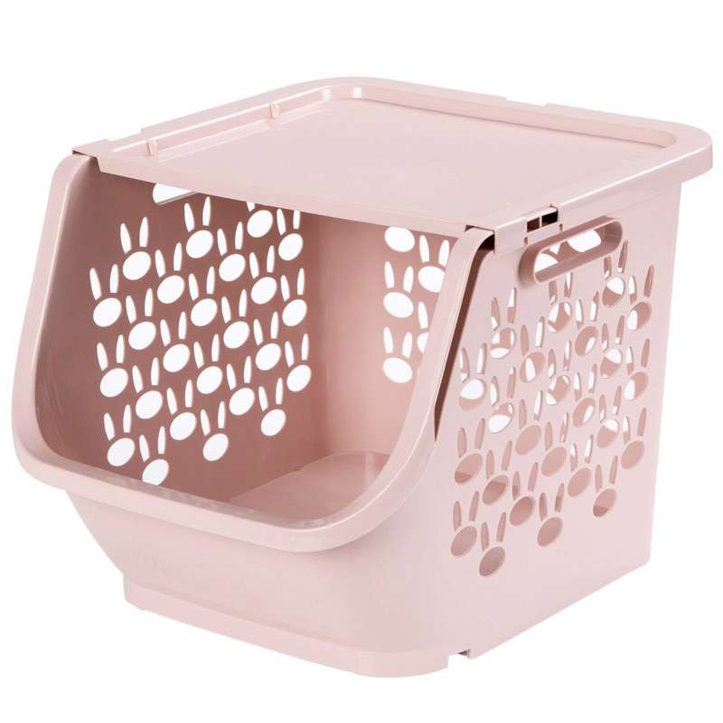 Stackable Kitchen Plastic Storage Basket Bathroom Shelf(Pink)