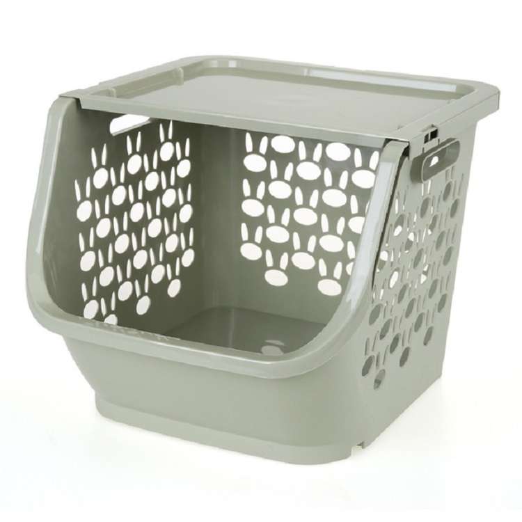 Stackable Kitchen Plastic Storage Basket Bathroom Shelf(Pink)