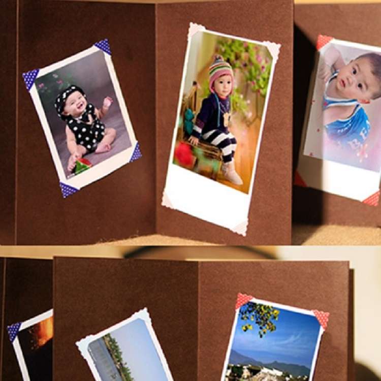 Retro Paste Folding 18 Fold Pages 34 Sides Creative Manual Album Book(Black Kraft Inside Page)